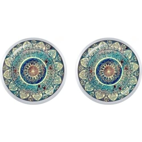 Charm Mandala Art Picture Earrings Henna Crystal Srud Earring Yoga Om Symbol Zen Buddhism Glass Jewellery For Women Girls Gift