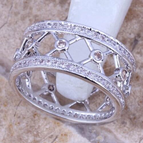 Charming Brown Morganite White CZ Silver Plated Jewelry Ring Size 6 / 7 / 8 / 9 R0504