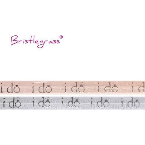 BRISTLEGRASS Wholesale 50 Yard 5/8" 15mm I Do Diamond Foil Print Fold Over Elastics Spandex Bands Bridal Wrist Tie Wedding Party