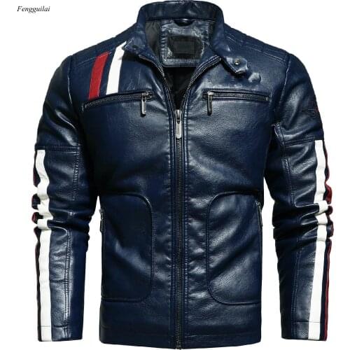 Autumn Winter New Motor Biker Thick Fleece Vintage Style Classic Pu Faux Leather Jacket Men