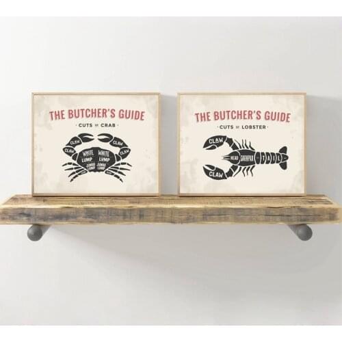 The Butchers Guide Posters and Prints Crab Lobster Butcher Diagram Kitchen Wall Art Canvas Painting Restaurant Wall Decor