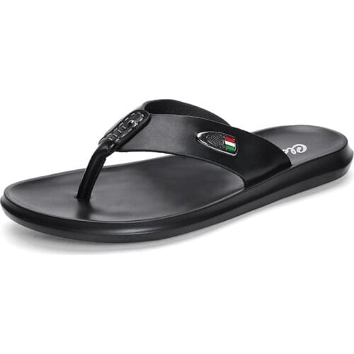 Summer Cool Breathable Mens Flip Flops Outdoor Split Leather Beach Sandals For Men Mid-sole Massage Slippers Plus Size 46