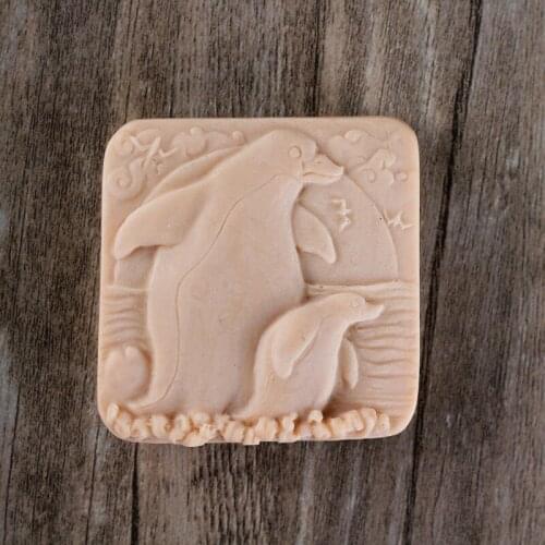 Silicone Soap Bar Mold Square with Penguin Pattern Natural Handmade Bath Bomb Mould