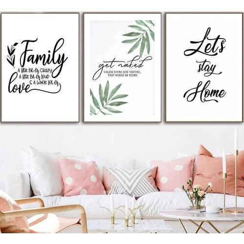 Modern Black White Get Naked Quote Canvas Painting Print Let't Stay Home Family Quote Poster Tropical Leaves Wall Art Home Decor