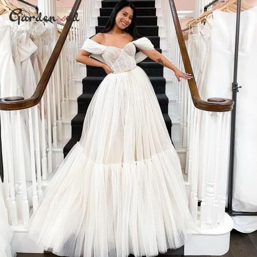 Off The Shoulder Ivory Wedding Dress Soft Tulle Puffy Bridal Dresses 2021 New Listing Wedding Gown Robe De Mariage