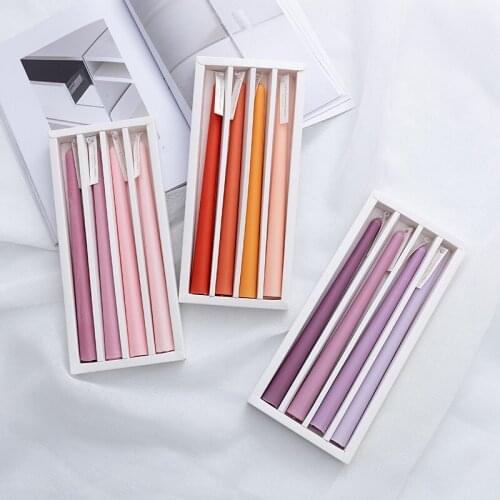 4 Pcs/box Wedding Candles Color Slender Smokeless Long-branch Scented Candle DIY Making Craft Western Decoration