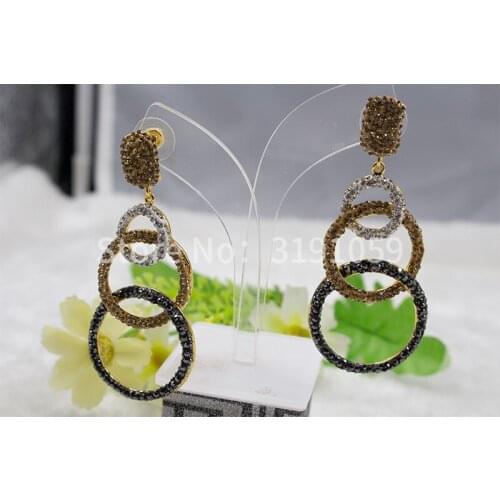 Turkeys popular tri-colour crystal earrings with a stylish and lucky round earring pendant