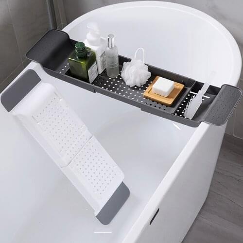 Extendable Bathroom Shelf Bathtub Tray Shower Bath Tub Rack Towel Book Holder Storage Organizer Accessories 55-78cm