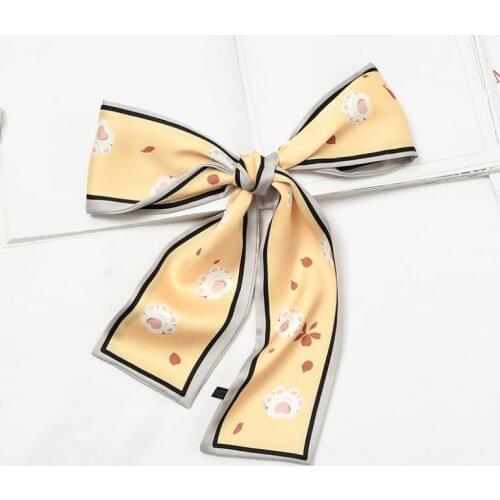 Yishine 8x115cm Women Multifunction Polyester Silk Scarf Feet Hearts Prints Summer Satin Long Wraps Scarves Shawl for Girls