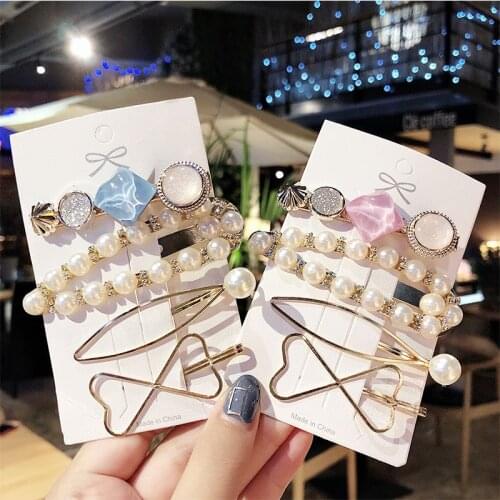 4PCS/Set New Elegant Geometric Pearls Acrylic Hair Clips For Women Sweet Hairpins Headband Barrettes Fashion Hair Accessories