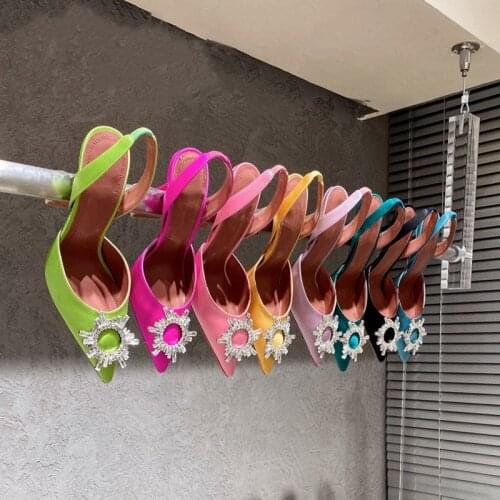 Europe and The United States 2021 New Sunflower Crystal Buckle Drill High Heels Pointed Sandals Girl