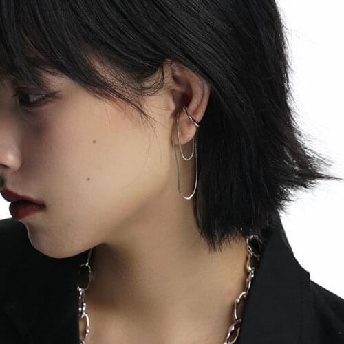 Goth Gold Silver Color Letter C Earcuff Tassel Chain Ear Cuff Fake Piercing Faux Earrings for Women Korean Fashion Clips Jewelry