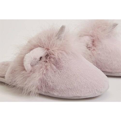 Women Winter New Unicorn Plush Slippers Warm Home Furry Slides Girls Lovely Quiet Non-slip Flip Flops