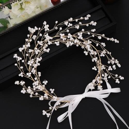 Fashion Gold Headbands Bridal Pearl Hairbands For Women Wedding Hair Accessories Long Handmade Hair Jewelry Party Pageant