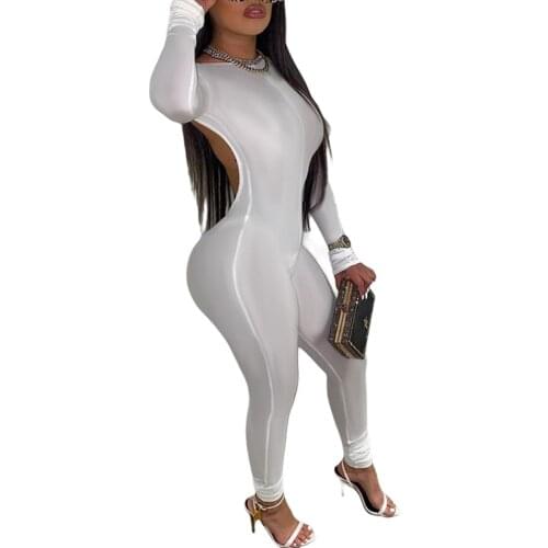 Womens Sexy Long Sleeve Jumpsuit Sportswear Casual Solid Color Round Collar Romper Tight High Waist Backless Sport Clothing