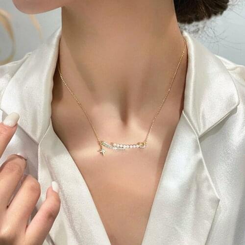 Korean Style Delicate Pearl Zircon Choker Necklace for Women Girls Elegant Rhinestone Collares Jewelry