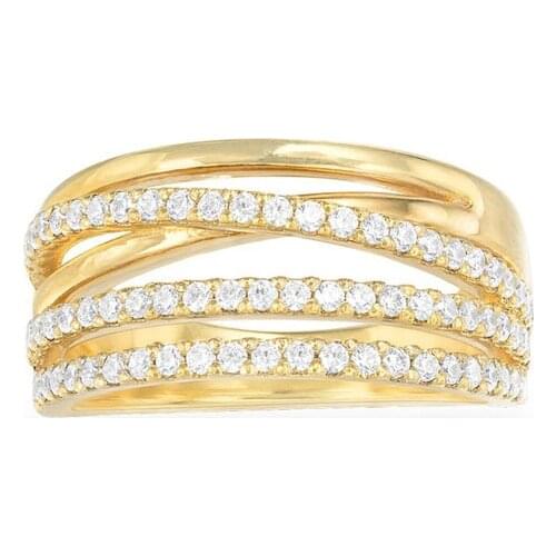 SLJELY August New Fashion 925 Sterling Silver Yellow Gold Color Multi Hoop Circles Finger Ring Cubic Zircon Women Brand Jewelry