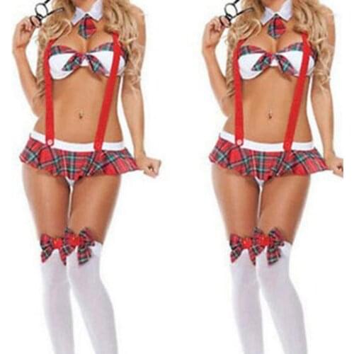 2021 Womens Sexy Lingerie School Plaid Uniform Student Girl Sexy Babydoll Chemises Dress Sets Cosplay Erotic Costumes