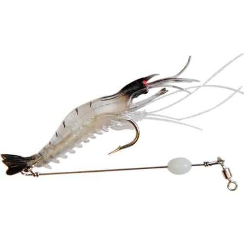 10pcs/lot Night Luminous Artificial Shrimp Lures 9cm 6g Soft Lure Bait with Long Stainless Steel Wire Barrel Swivel J031