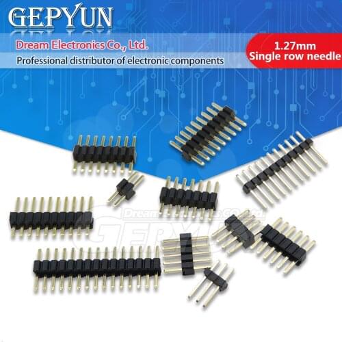 10pcs Gold Plated Pitch 1.27mm Single row needle 1×2/3/4/5/6/7/8/9/10/12/15/40/50pin DIP high quality