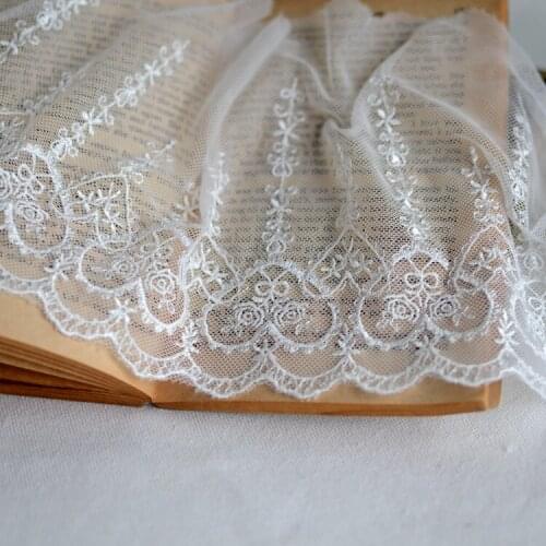 16cm wide white color 2meters/lot heart and small rose flower mesh rayon embroidered lace trimming X519