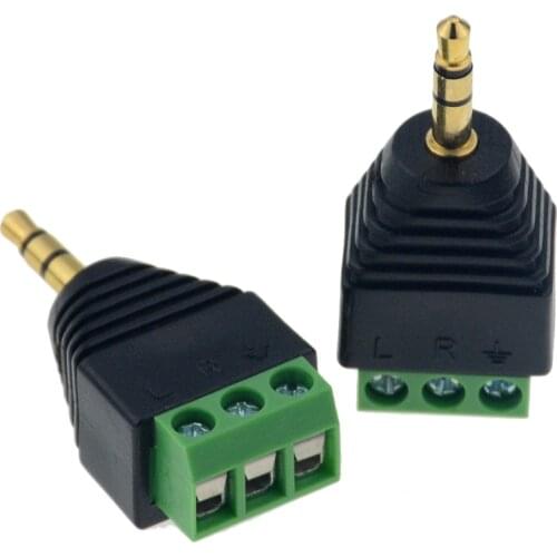 2pcs/lot 3pins Green Audio Adapter 3.5MM Gold-plated Jack Headphone Plug Dual channel Current Terminal