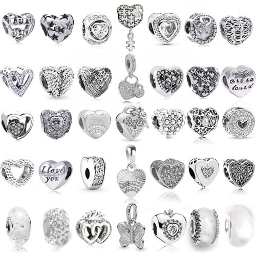 2Pcs/Lot silver-plate Heart-shaped Beaded Pendant,For Make Mens And womens Bracelets Bangles Jewelry,DIY Brand Jewelry Gifts