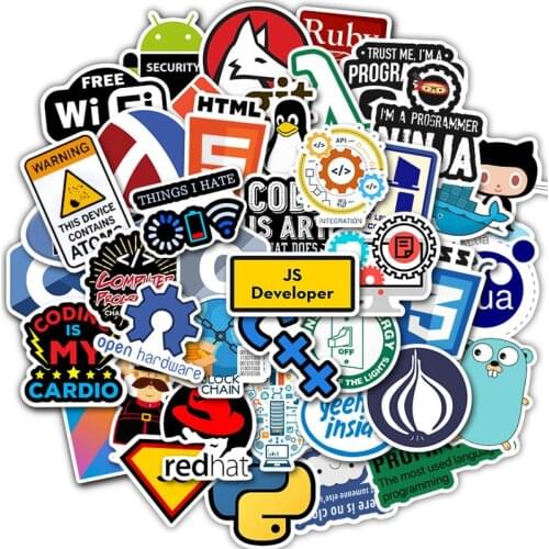 50 Pcs Programming Stickers Java JS Php Docker Bitcoin Html Cloud Language APP Logo waterproof Stickers For Laptop Car Stickers