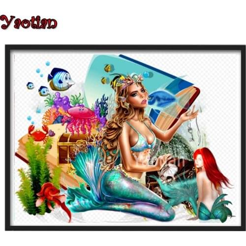 5D Full Diy Diamond Painting Cartoon Mermaid Princess Cross Stitch Rhinestone Icons Diamond Mosaic Handmade Diamond Embroidery