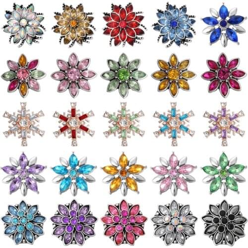 6pcs/lot New Snap Jewelry 18mm Snap Buttons Mixed Crystal Flower Snaps Buttons Fit Snap Button Bracelet Necklace DIY Accessories