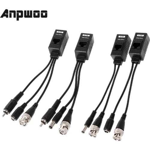 ANPWOO BNC To RJ45 Passive Video Power + Audio Balun Transceiver For CCTV Camera