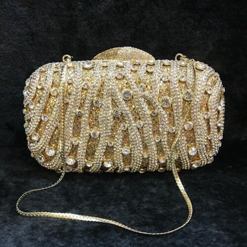 Hollow Out Crystals Party Clutch Gold/Sliver/Blue/Red Bridal Wedding Rhinestone Purse Evening Bags Clutches Women Handbag