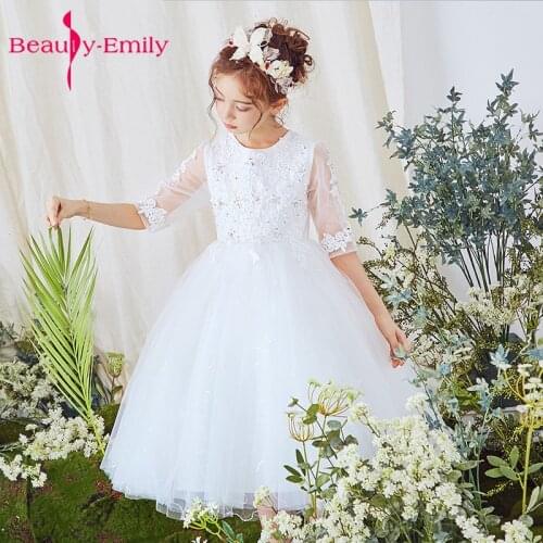 White 2019 Flower Girl Dresses For Weddings party ceremony Gown Cap Sleeves Tulle Lace First Communion Dresses For Little Girls