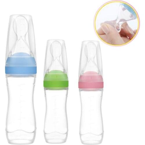 Morsafe 120ml Safety Silicone Baby Bottle With Spoon Food Supplement Rice Cereal Bottles Squeeze Spoon Milk Feeding Bottle Cup