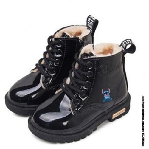 Disney Winter Girl Shoes Elsa Princess Short Boots Baby Stitch Children Snow Queen Leather Martin Boots Child Frozen Shoes