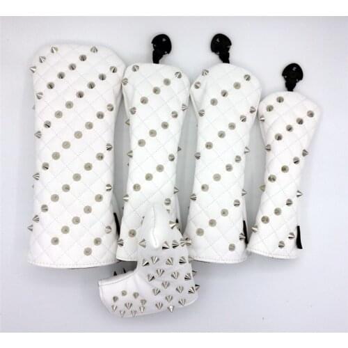 [Silver Rivets] Premium Golf Headcovers Golf Driver Fairway Woods Hybrid Putter Covers Complete Set 2 Colors Mascot Novelty Gift