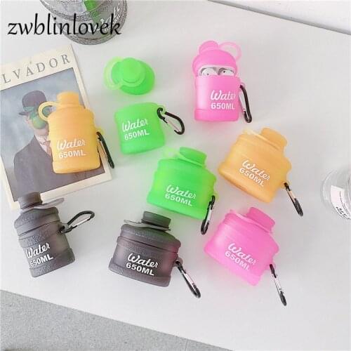 3d water bottle earphone case for airpods pro / 3 bluetooth headset fashion silicone cover with hook for airpods 1 2 keychain
