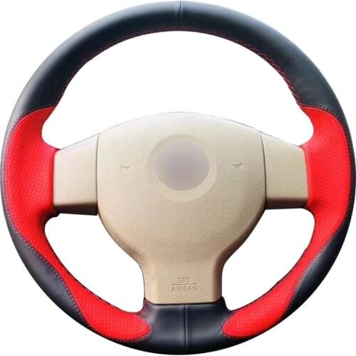Black Leather Red Leather Car Steering Wheel Cover for Old Nissan Tiida Livina Sylphy Note