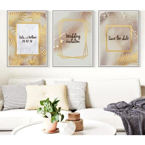 Abstract Unique Yellow Marble Poster Golden Leaves Canvas Paintings Wall Art Pictures for Living Room Modern Entrance Home Decor