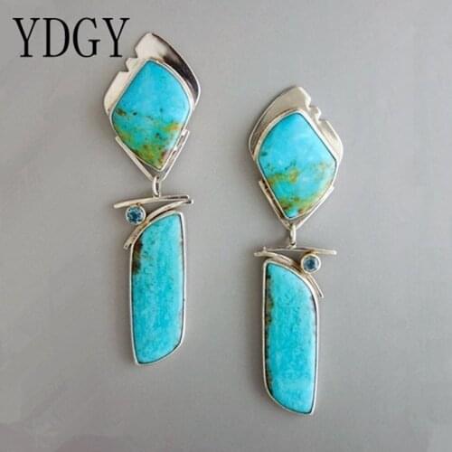 YDGY long geometric Earrings large earrings handmade by Bohemia in Retro Green Natural exaggerated Earrings