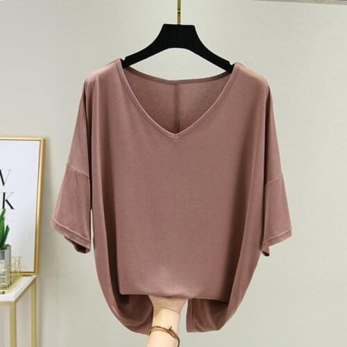 Womens t-shirt short sleeve summer Plus Size Tops stretch V Neck T Shirts for Woman Harajuku T Shirts Clothing Khaki white