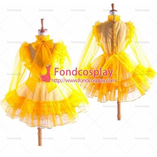 Sissy Maid Yellow Organza Lockable Uniform Dress Cosplay Costume Tailor-made[G1367]