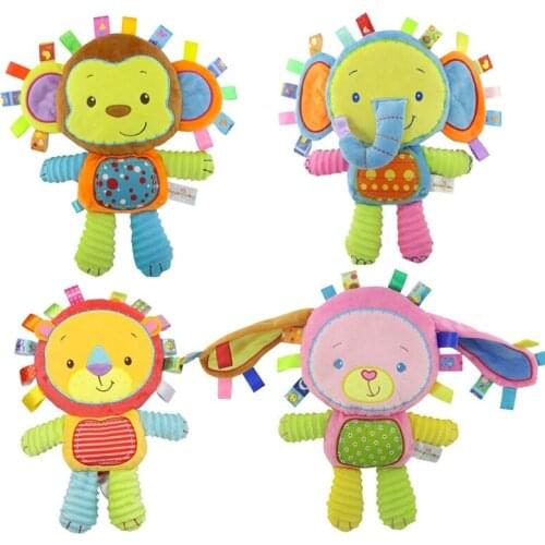 BBaby Toy Rattles Pacify Doll Soft Elephant Monkey Lion Rabbit Soothing Sensory Toy For Newborn