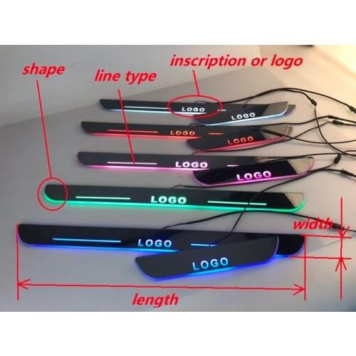 Customized acrylic led door sill plate welcome light ambient signal sequential moving door scuff