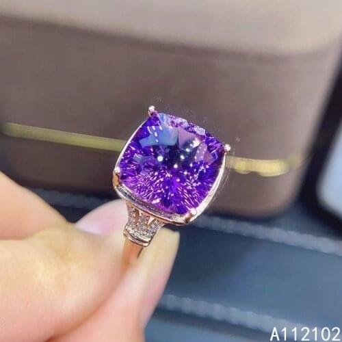 KJJEAXCMY fine jewelry 925 sterling silver inlaid natural Amethyst Girls exquisite Chinese style big gem ring support test