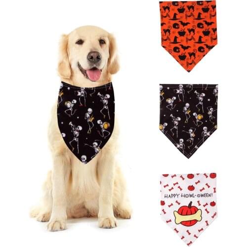 3pcs Halloween Dog Olyester Cotton Fabric Bandanas Pet Neck Scarf Neckerchief Costumes Accessories For Halloween Festival Party