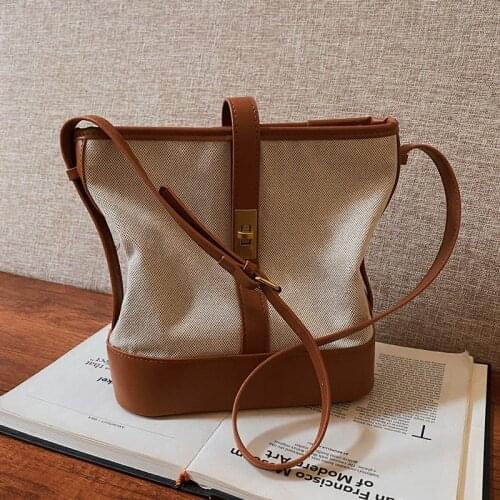 Brown Vintage Handbags Women Bags Designer Brand Sac A Main Women Canvas Bucket Bag High Quality Crossbody Shoulder Bags Travel