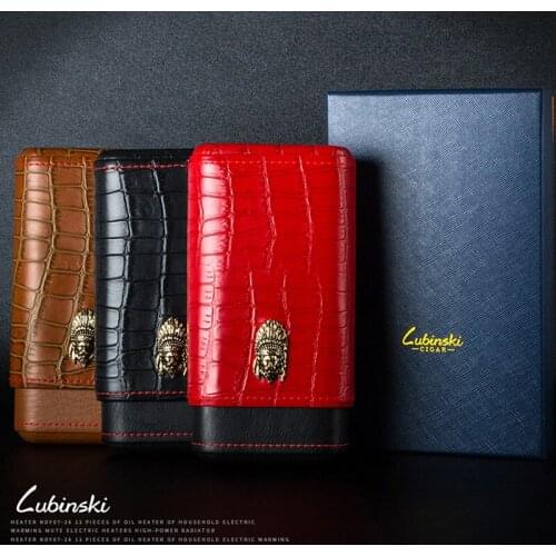 LUBINSKI Genuine Leather Cigar 3 Tubes Portable Cigar Cigarette Case Box Holder Tobacco Smoking Storage Tool For Cohiba
