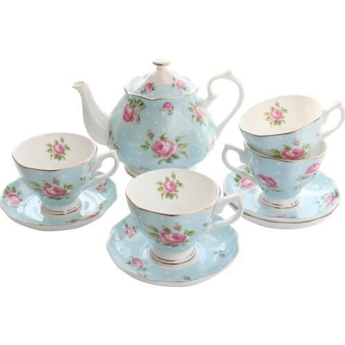 European-style coffee cup set home ceramic black tea pot bone china afternoon tea 1 coffee pot 4 cup saucer for 4 people