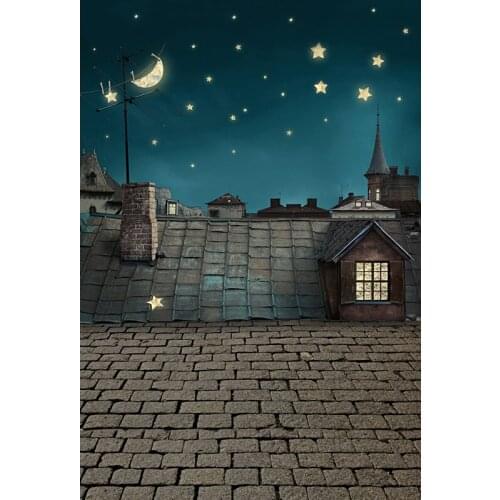 Night Sky Star Brick Roof Photo Backgrounds for Photo Studio Computer Printed Photography Backdrop for Wedding Children CM-5393
